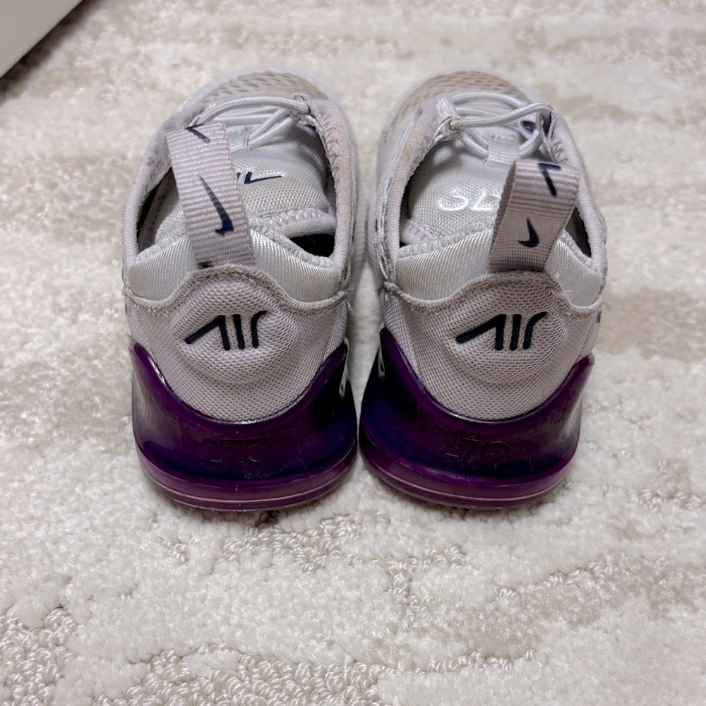 Gray kids’ Nike Air Max 270 with Purple Sneakers